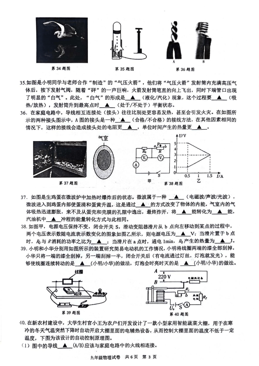 2024年江苏省泰州市兴化市中考一模物理试题（PDF版 无答案）