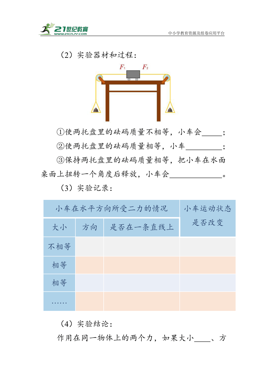 人教版物理八年级下册《二力平衡》学案