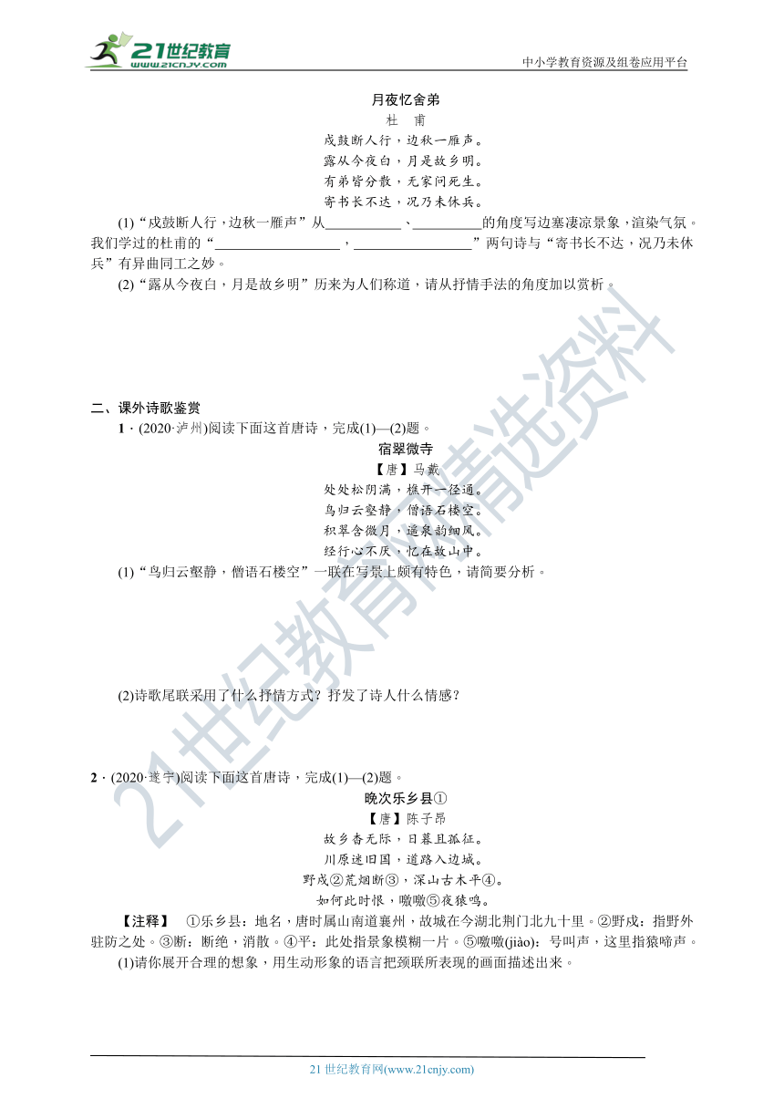 2021年初中语文中考二轮专题复习第二部分古诗文阅读第六讲　古诗词曲鉴赏（原卷+解析卷）