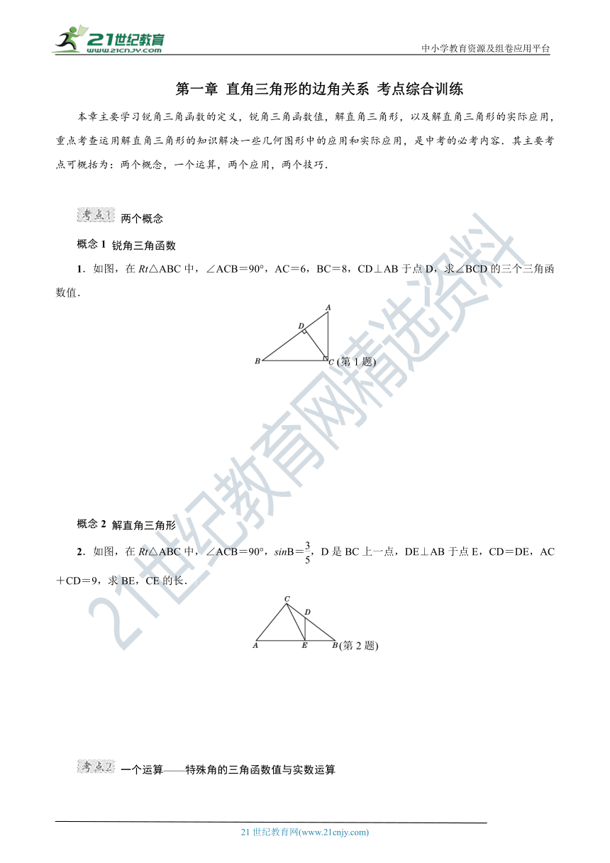 第一章 直角三角形的边角关系 考点综合训练（含答案）