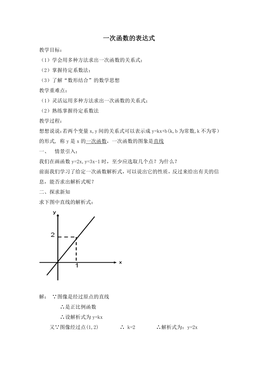 华师大版八下数学 17.3.4求一次函数的表达式 教案