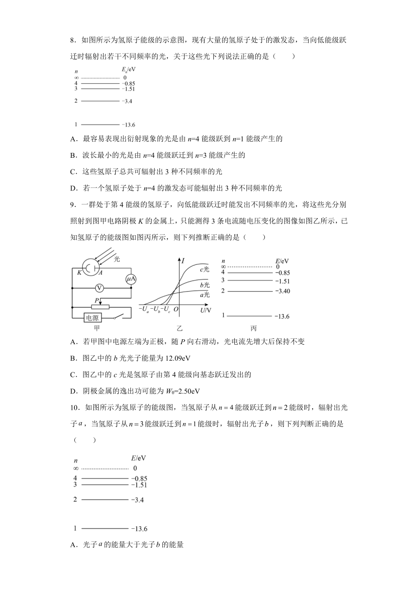 4.4玻尔原子模型 课时练习（Word版含答案）