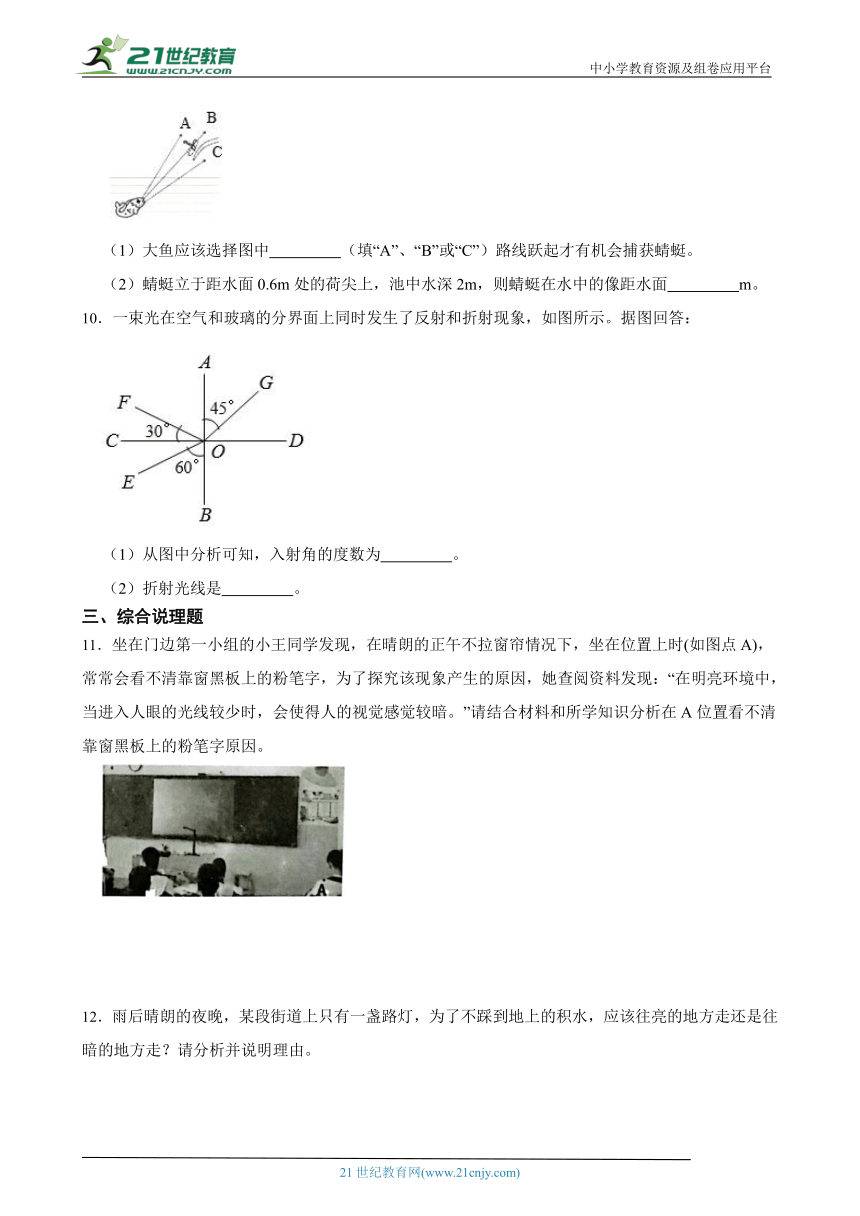 浙教版七下 2.5光的反射和折射 随堂练习（含解析）