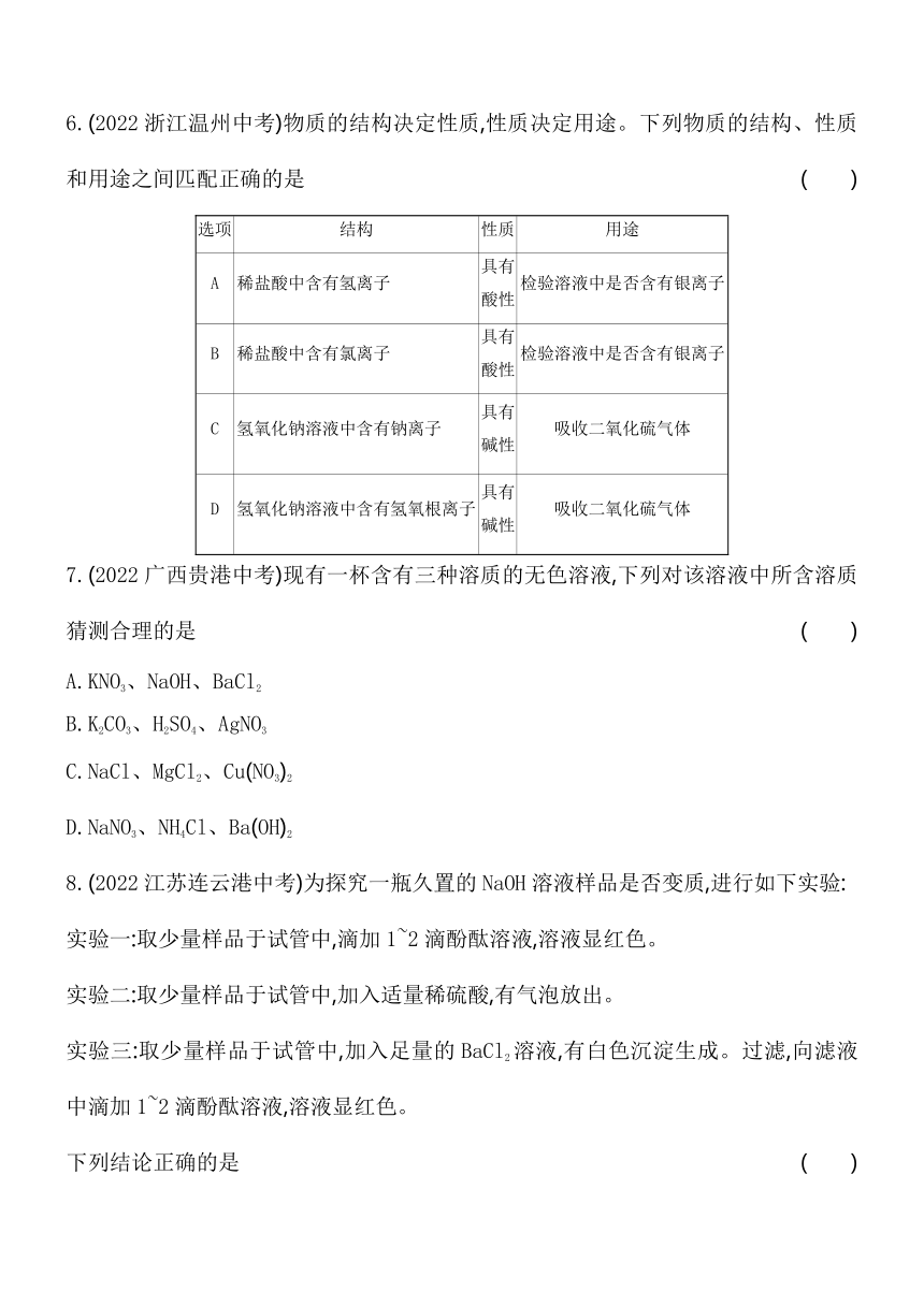 专项素养综合全练（一）酸、碱、盐的性质（含解析）