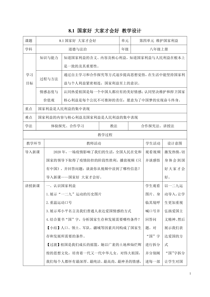 8.1国家好 大家才会好教案