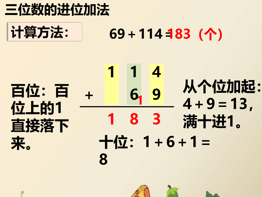 小学数学冀教版二年级下6进位加法笔算8课件（21张ppt）