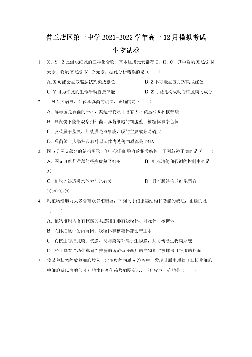 辽宁省大连市普兰店区第一中学2021-2022学年高一12月模拟考试生物试卷（Word版含解析）