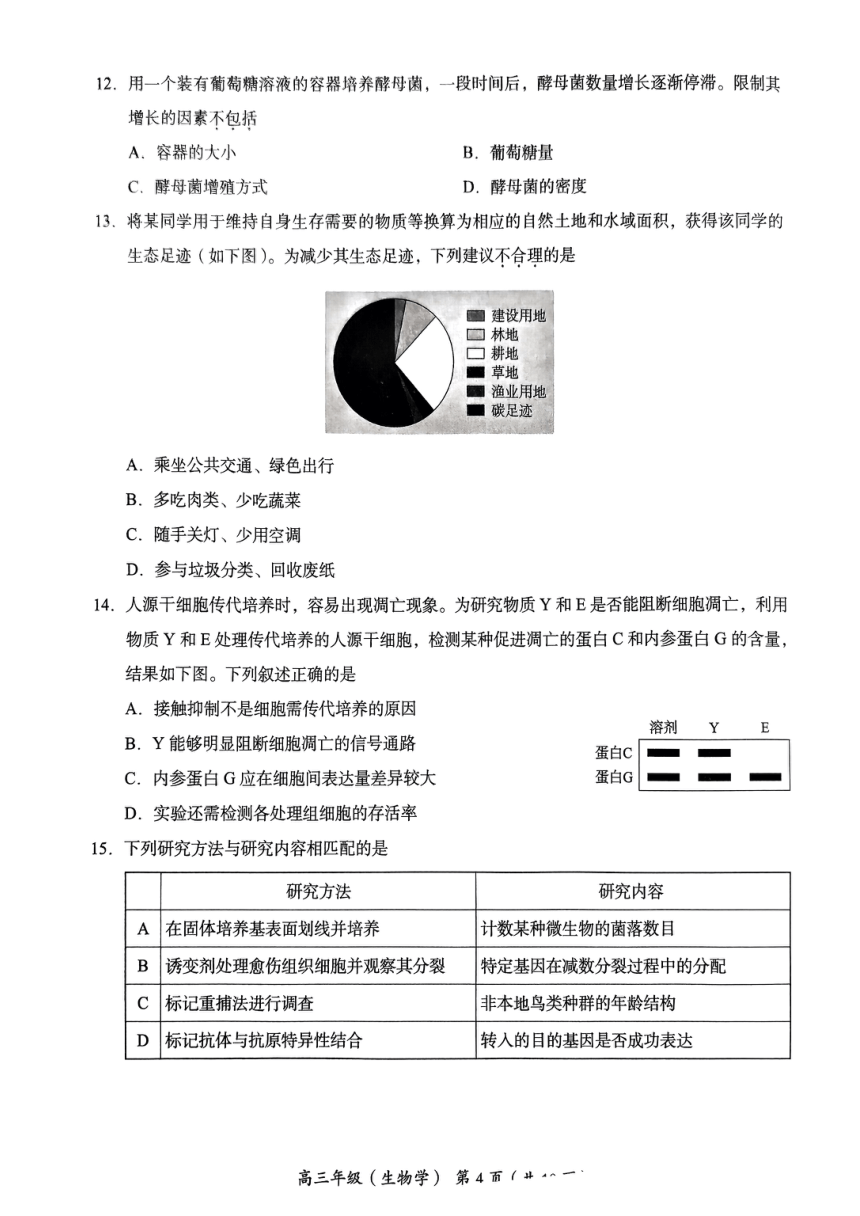北京市海淀区2023届高三二模生物试卷（PDF版无答案）