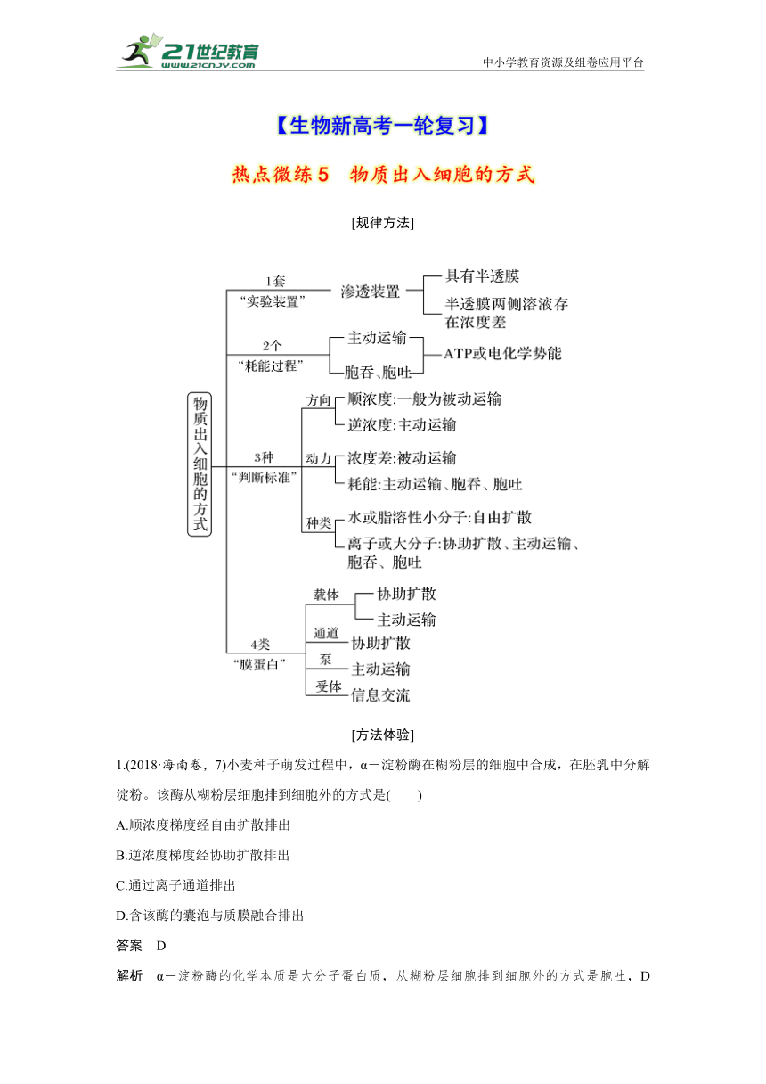 【生物新高考一轮复习】热点微练5　物质出入细胞的方式（word版含解析）