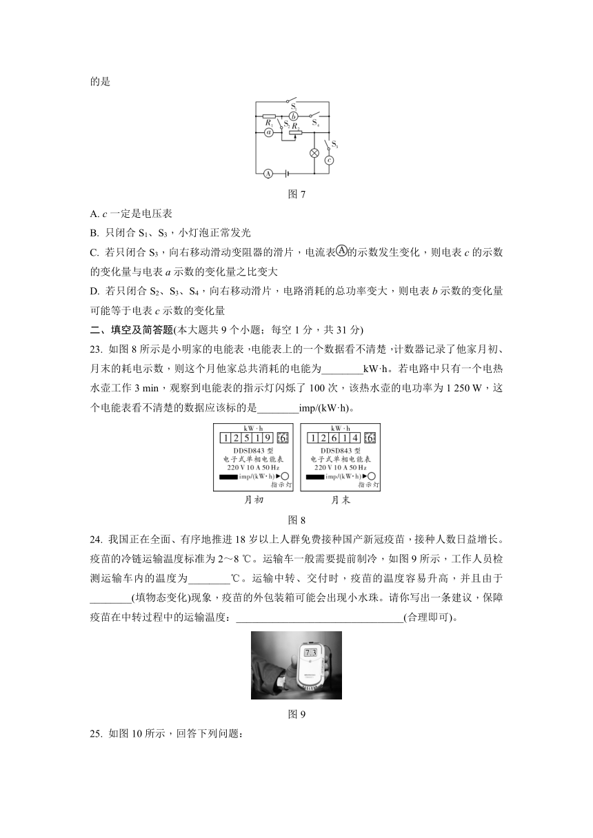 2022年河北省初中毕业生升学文化课考试物理模拟考试试卷（word版无答案）