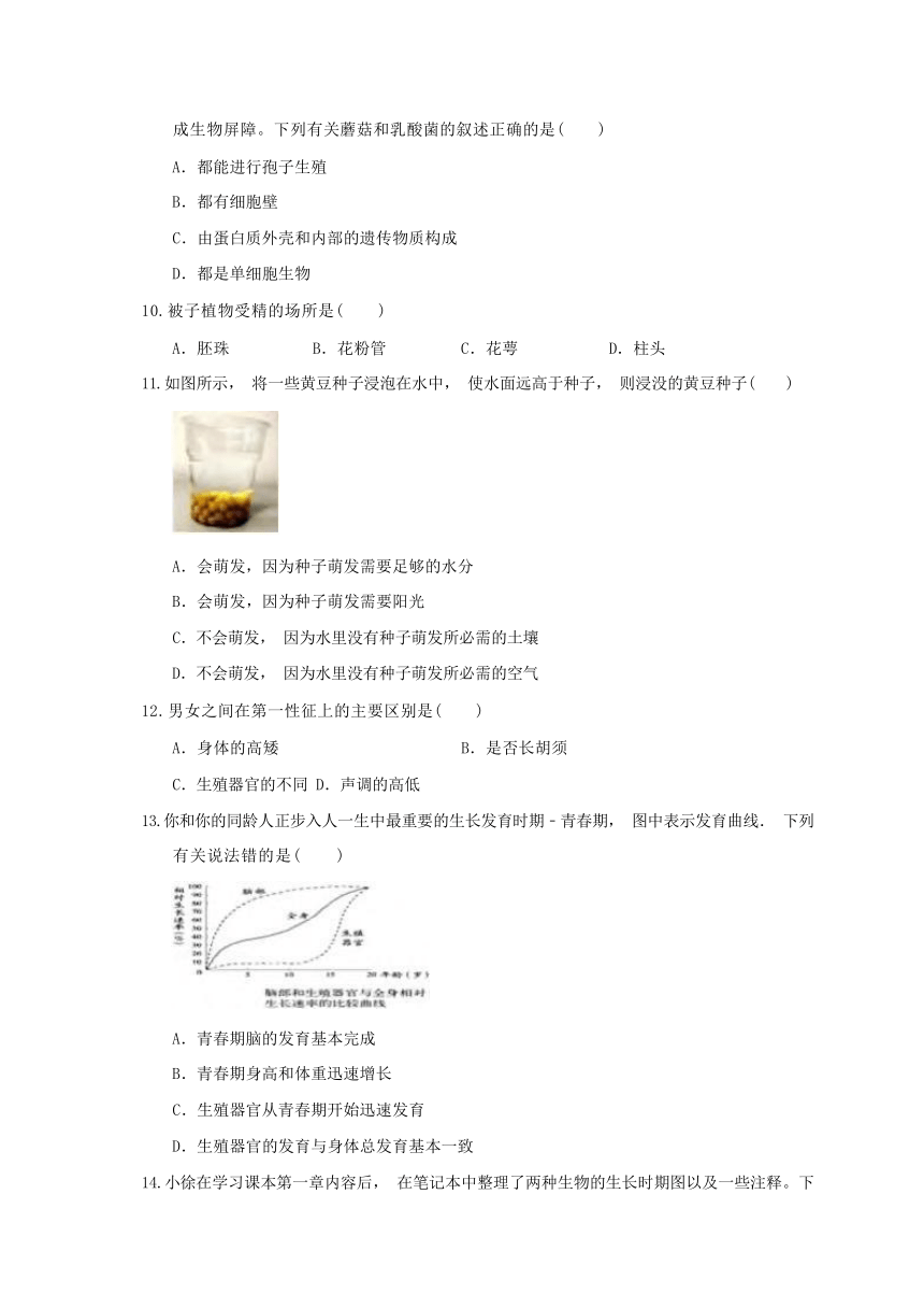 选择题3-期中分题型复习（第1章 代代相传的生命 含解析）