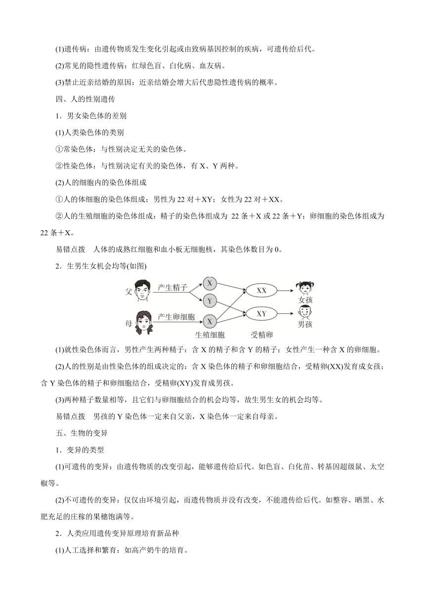 2022-2023学年人教版生物八年级下册知识点归纳