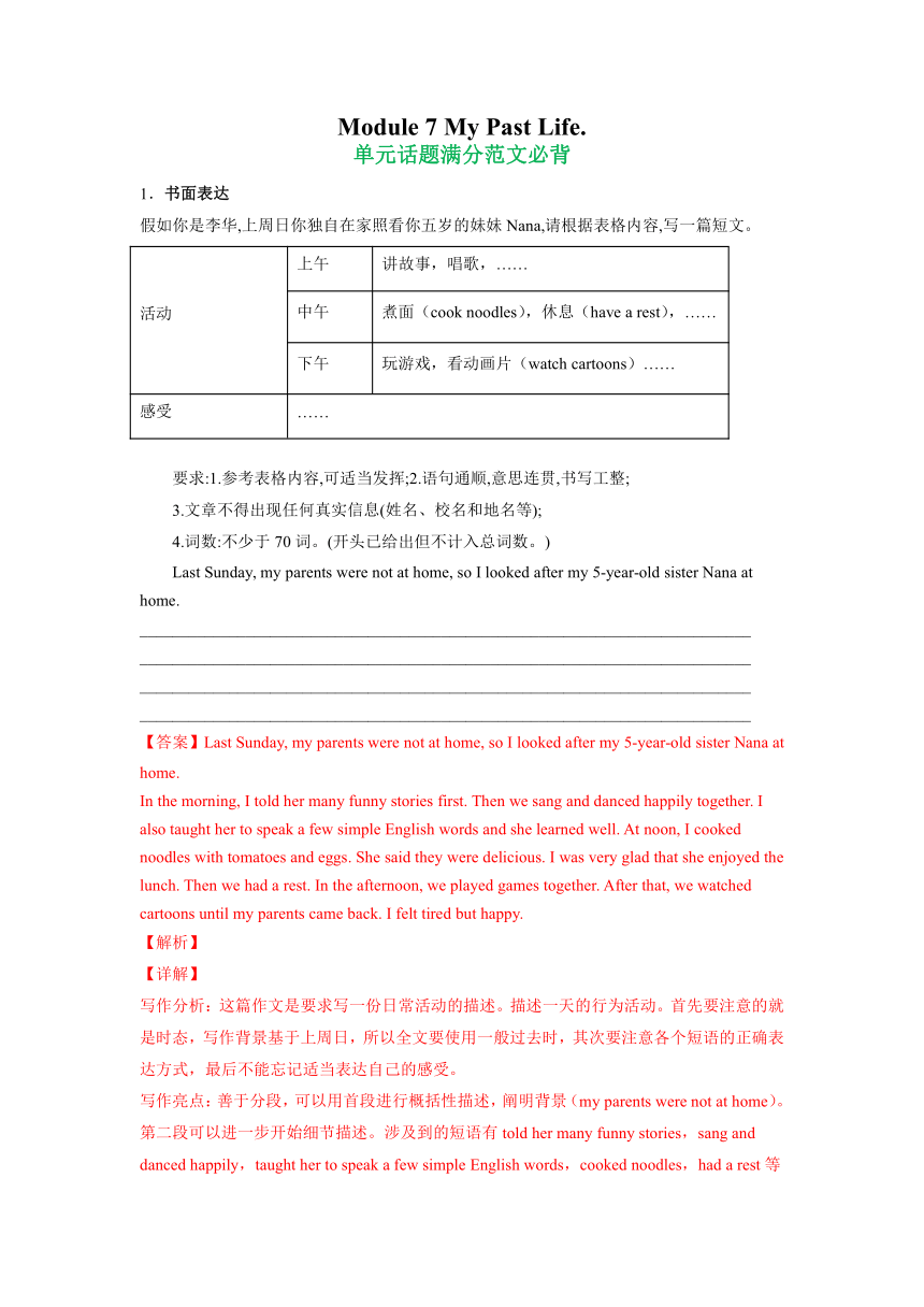 外研版初中英语七下Module 7 单元话题满分范文必背