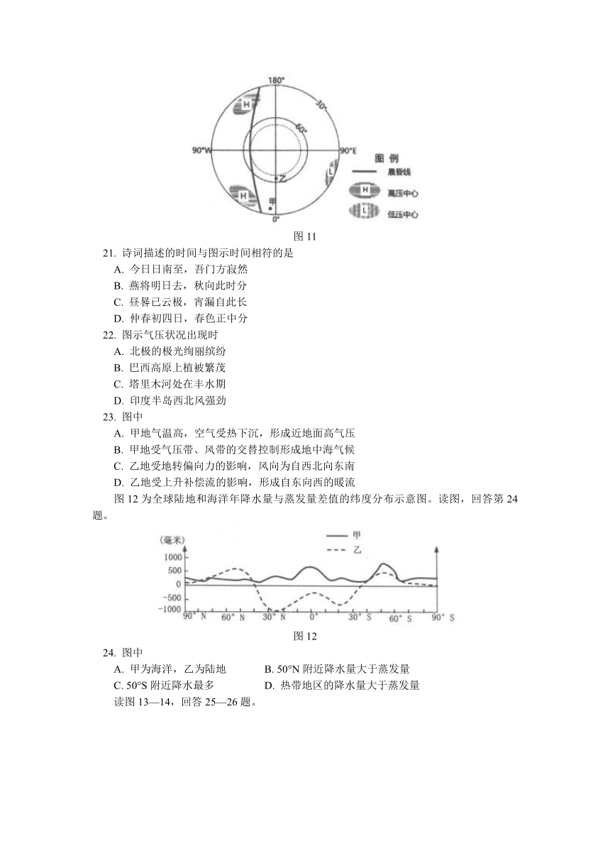 北京四中2021届上学期高三年级期中考试地理试卷 word版含答案