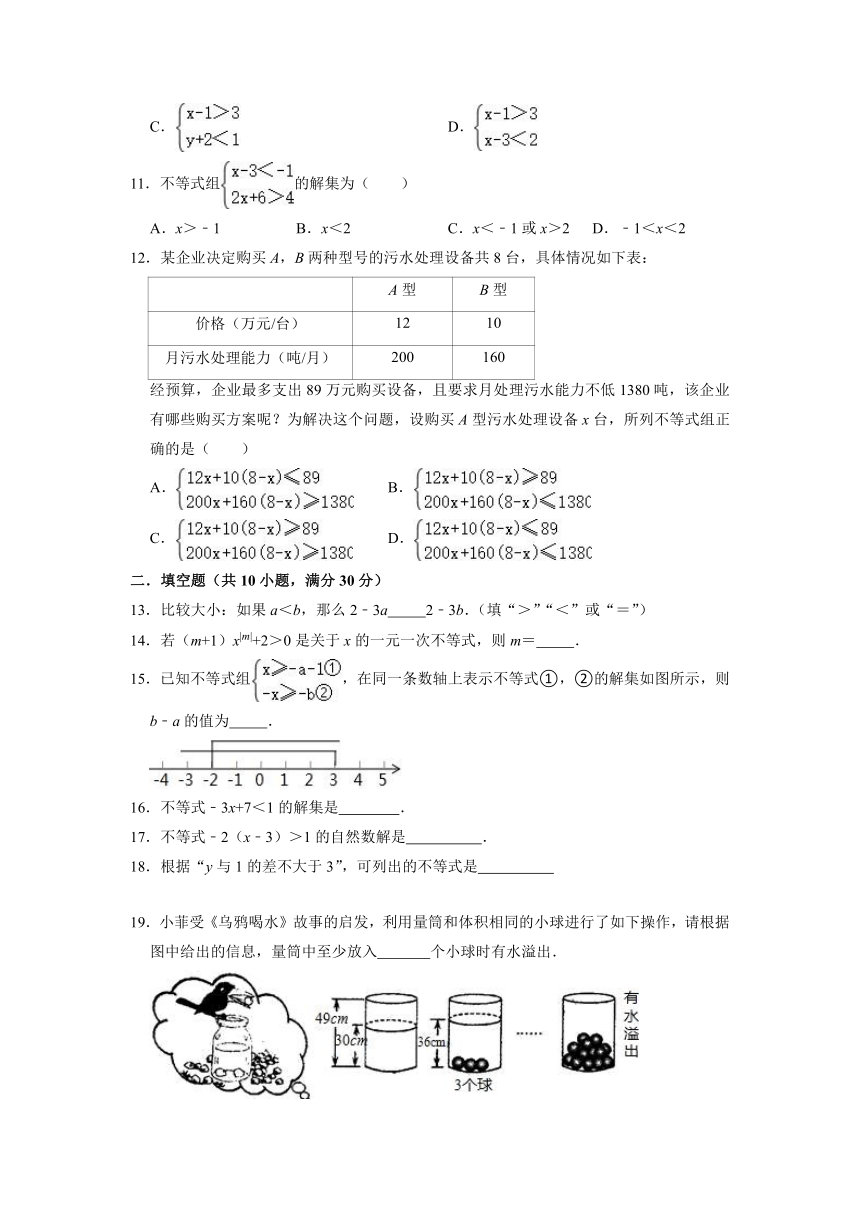 2021-2022学年湘教版八年级数学上册第4章一元一次不等式（组）》单元测试  （Word版含答案）