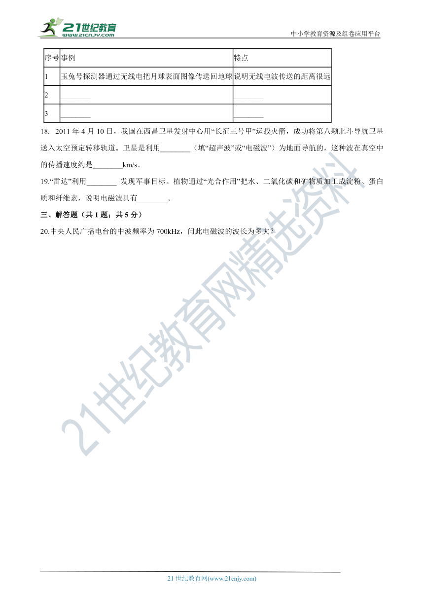 粤沪版物理九年级下学期19.1 最快的“信使”  同步练习