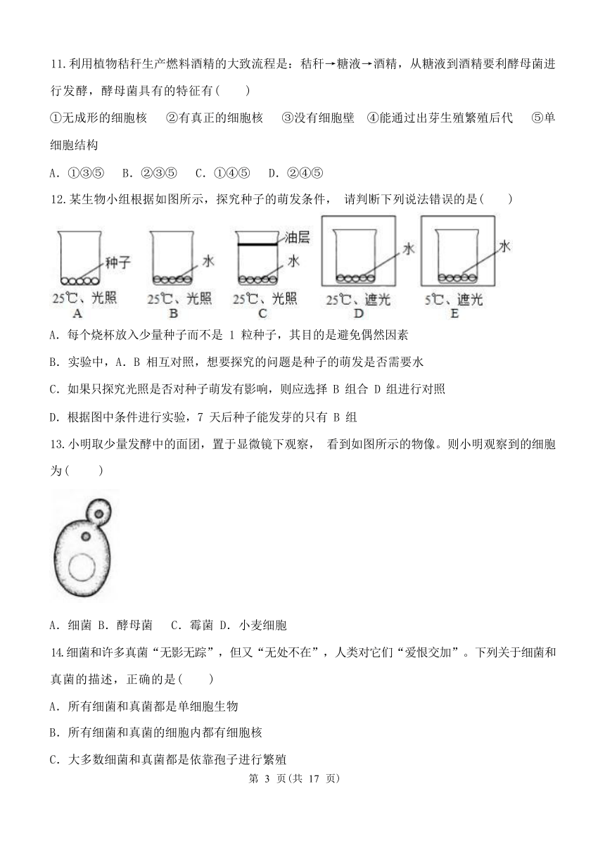 第7章 植物和微生物的生殖与发育单元练习（含答案）