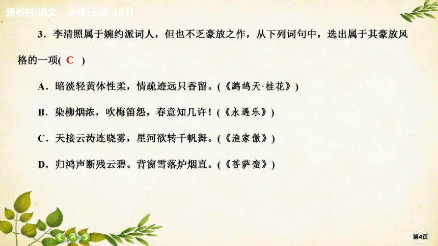 统编版高中语文必修上册课时作业(九)　9.念奴娇赤壁怀古 永遇乐京口北固亭怀古　声声慢(寻寻觅觅)课件(共23张PPT)