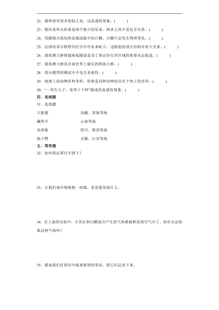 教科版六年级下册科学期末综合训练（含解析）