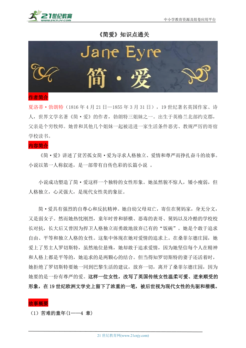 【名著通关·背诵单】12.《简爱》知识点通关