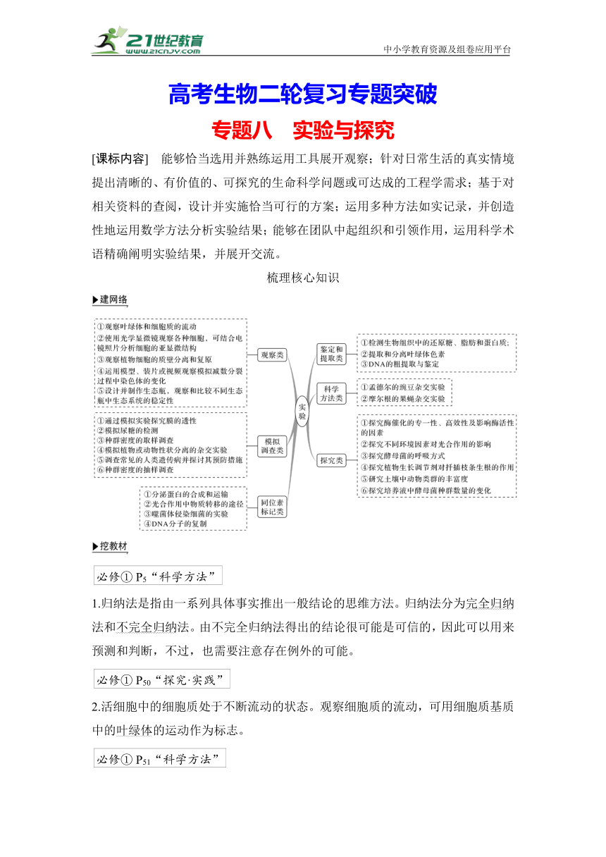 【高考生物二轮复习专题突破学案】专题8 实验与探究（含答案）