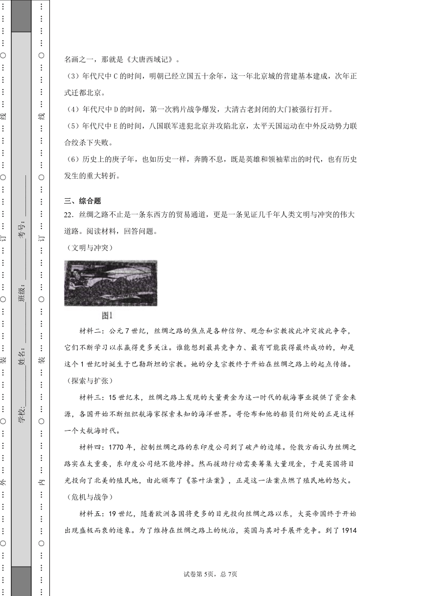 2021年长春市名校调研中考一模历史试题（含答案）