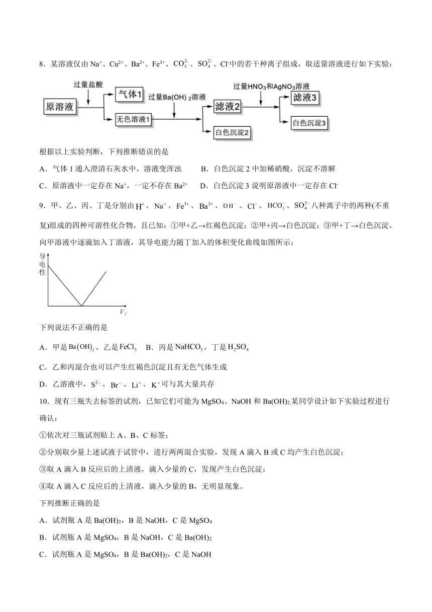 第2章 第2节 电解质的电离离子反应 课后巩固练习题  2021-2022学年高一上学期化学鲁科版（2019）必修第一册