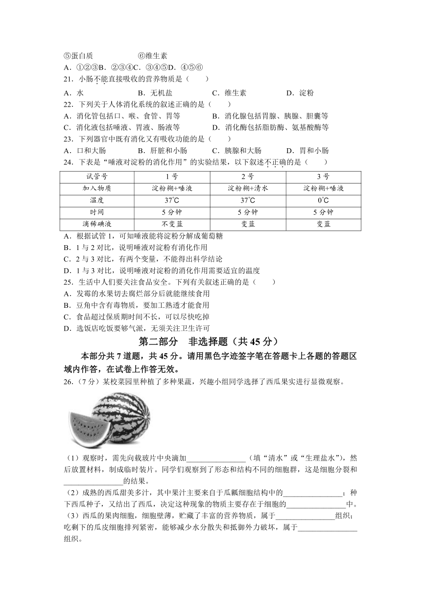 北京市平谷区2022-2023学年七年级上学期期末生物试题（含答案）