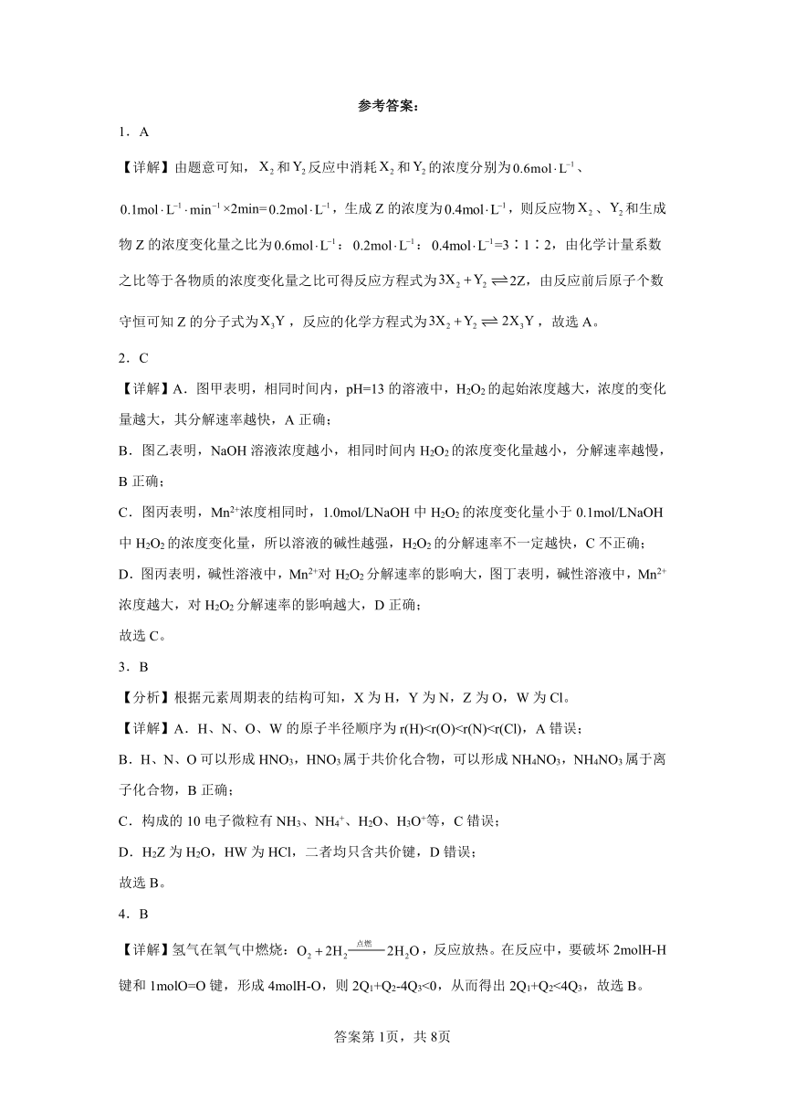 第2章化学键化学反应规律单元练习 （含解析）2022-2023学年下学期高一化学鲁科版（2019）必修第二册