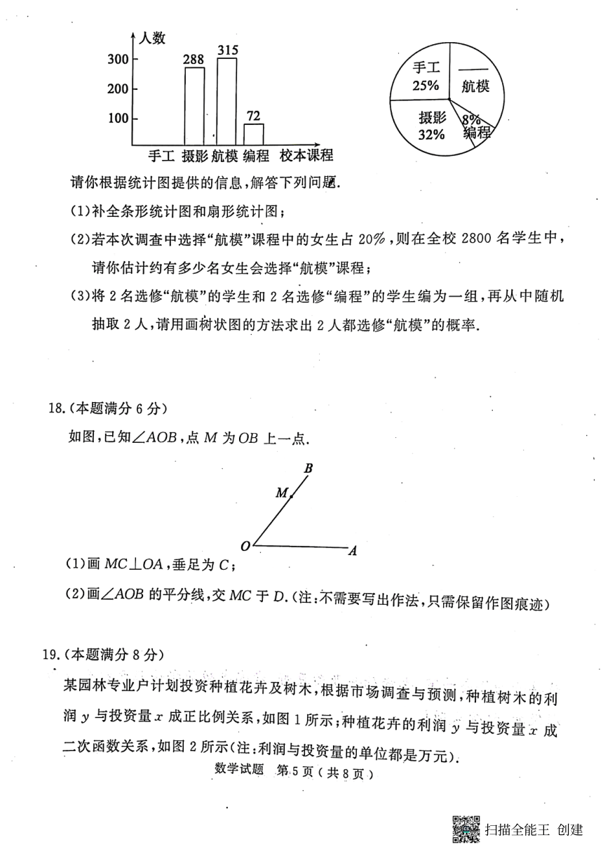 山东济宁市梁山县2023年初中学业水平考试（模拟） 数学试题（PDF版含答案）