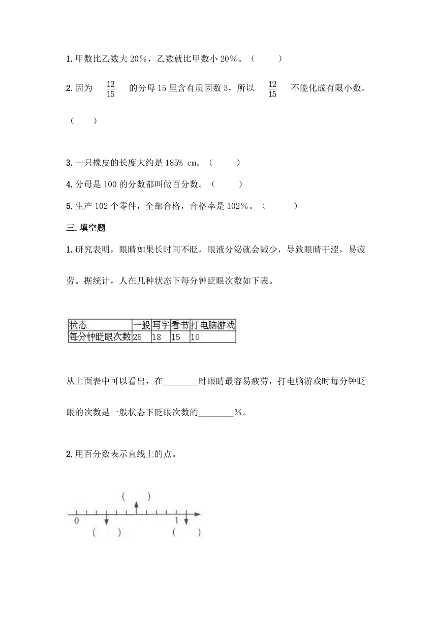 冀教版六年级上册数学第三单元 百分数 同步练习题（含答案）