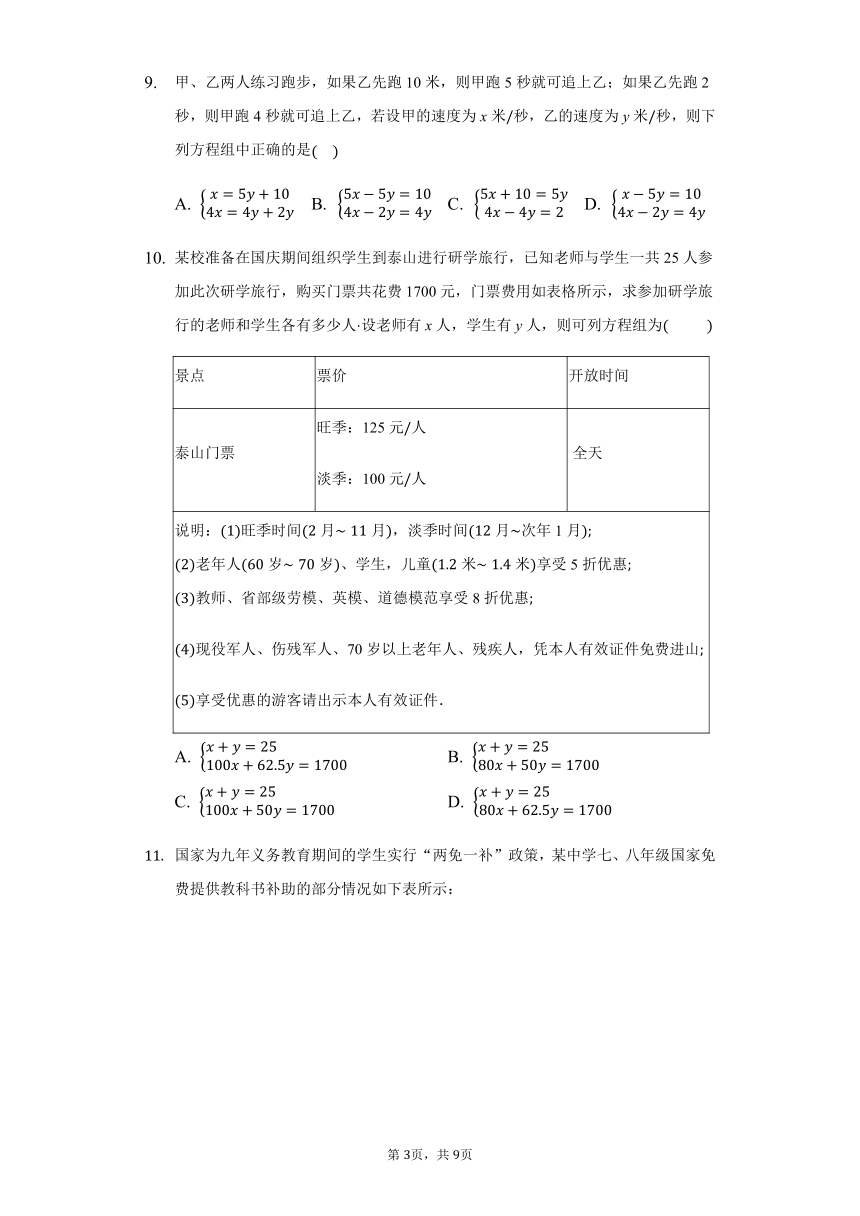 北师大版八年级上册5.4应用二元一次方程组—增收节支练习（Word版，附答案解析）