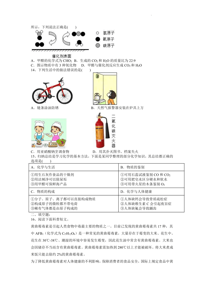 10.3远离有毒物质课时作业---2021_2022学年九年级化学鲁教版下册（word版有答案）