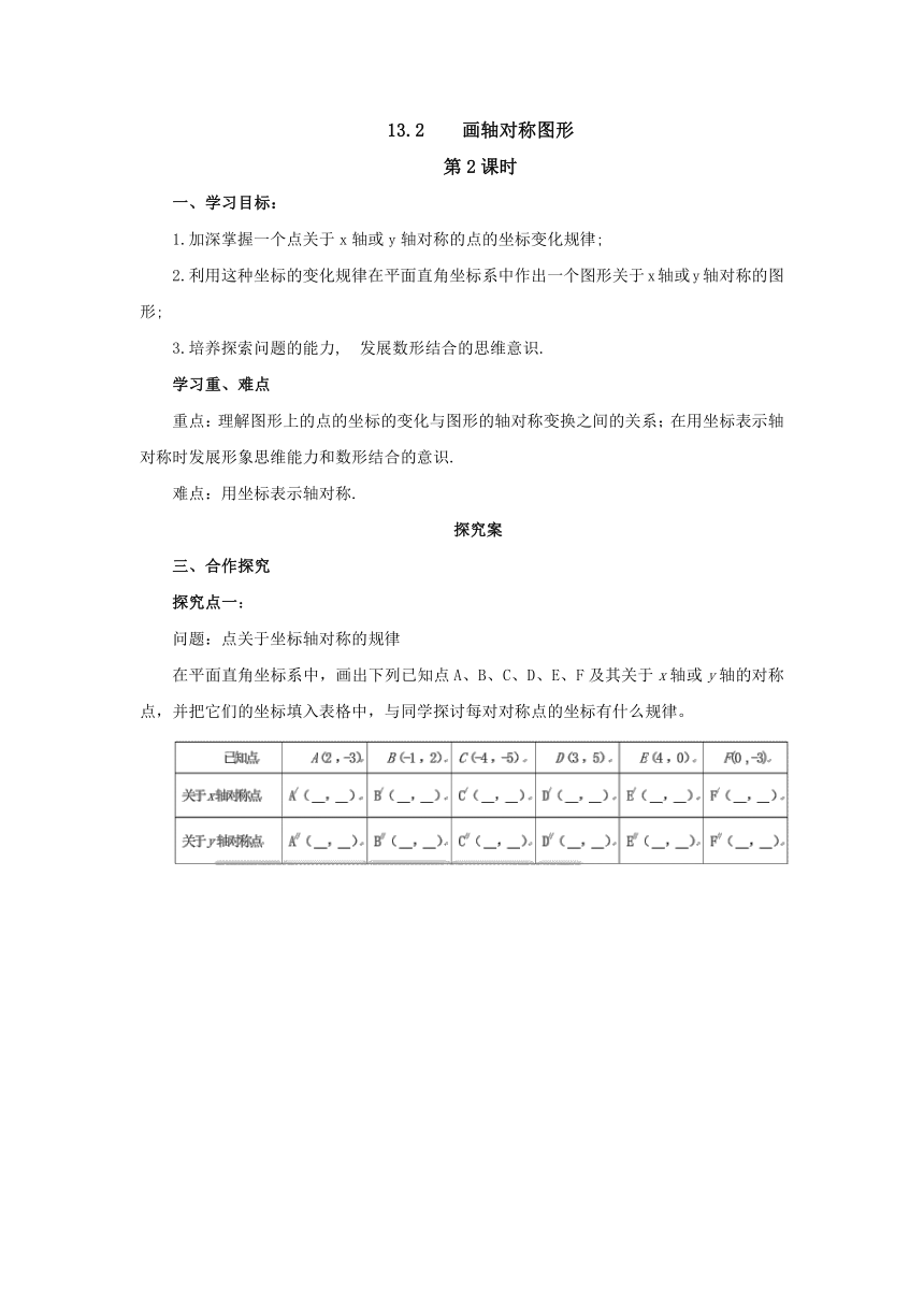 2022-2023学年人教版八年级数学上册   13.2画轴对称图形   第2课时    导学案含答案