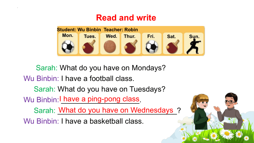 Unit 2 My week B Read and write& Let's check 课件(共12张PPT)