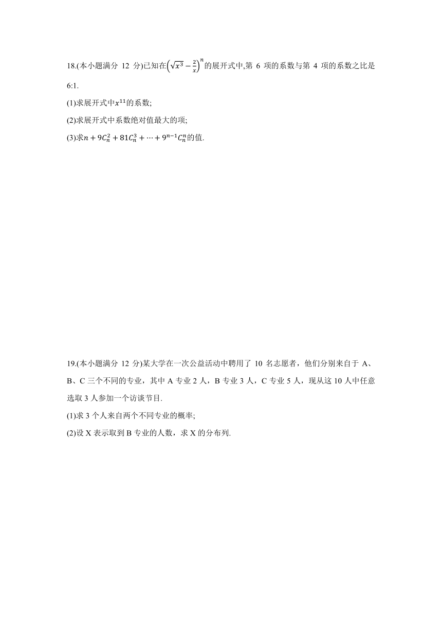 重庆市第一高中2020-2021学年高二下学期4月月考数学试题 PDF版含答案