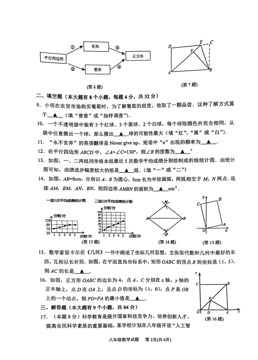 江苏省徐州市2023-2024学年八年级下学期4月期中数学试题（PDF版无答案）