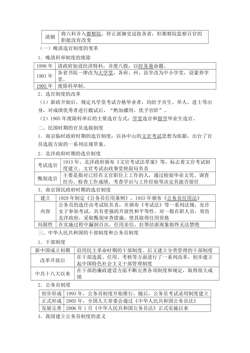 第5课 中国古代官员的选拔与管理 学案（无答案）--2023-2024学年高二历史统编版2019选择性必修1 国家制度与社会治理