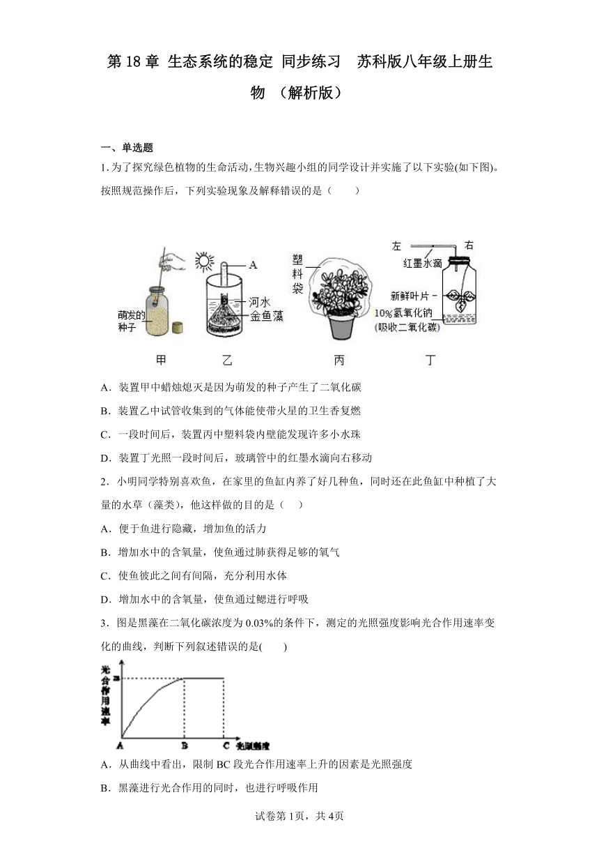 6.18 生态系统的稳定 同步练习 （含答案） 苏科版八年级上册生物