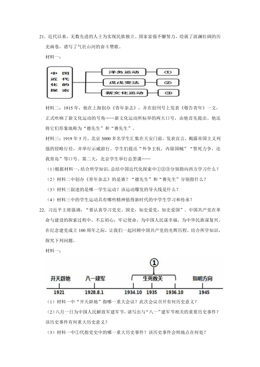 2020-2021学年甘肃省定西市临洮县八年级（下）开学质检历史试卷（有解析答案）