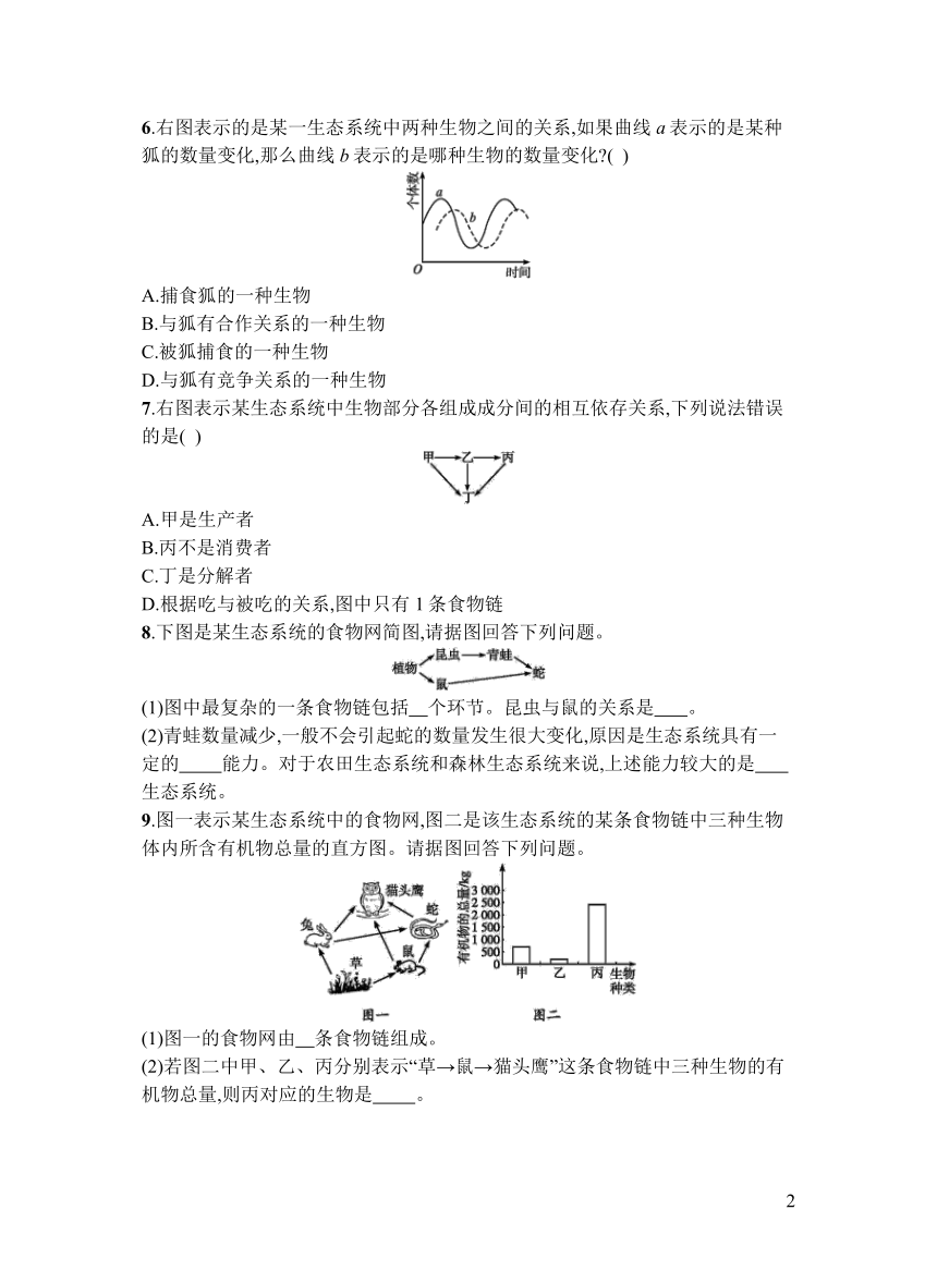 七年级上册生物人教版习题 第1单元第2章  第2节　生物与环境组成生态系统（含答案）
