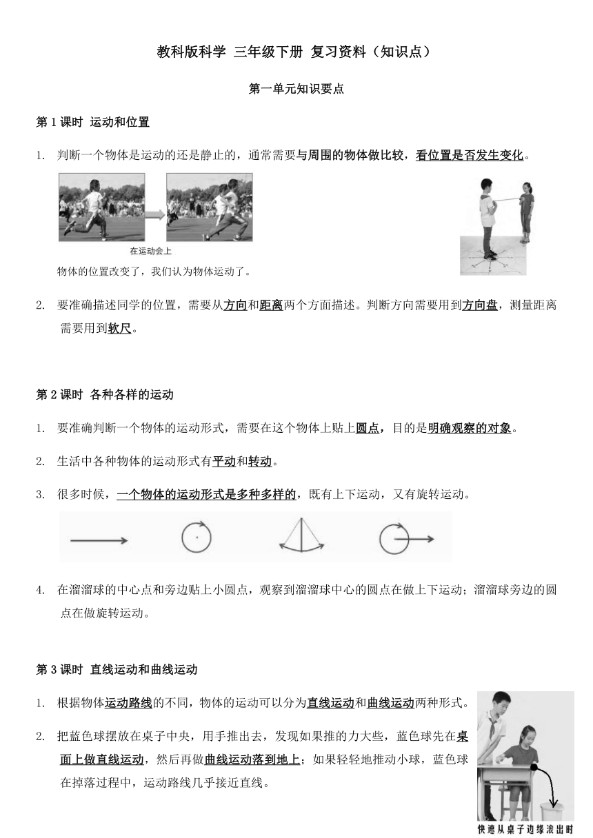 教科版（2017秋）三年级下册科学全册知识点复习