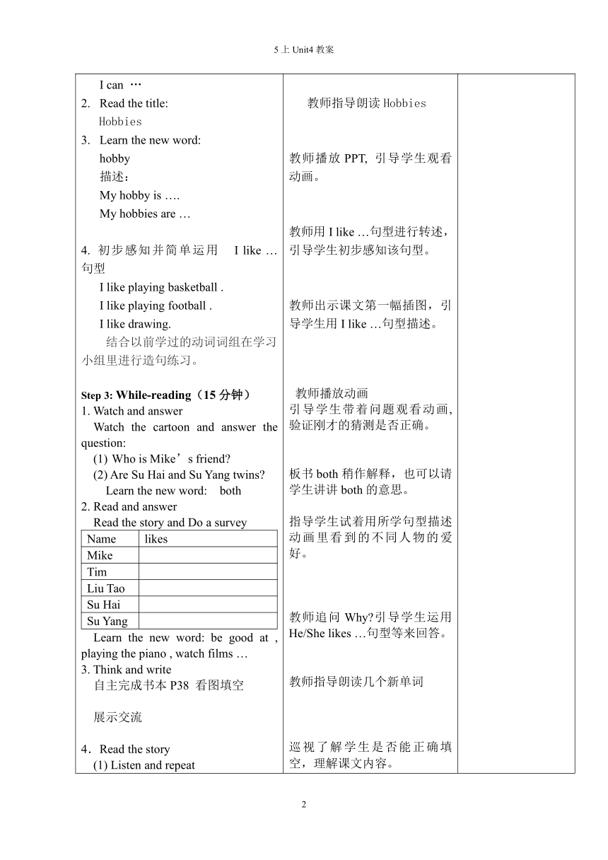 Unit4 Hobbies Story time教案