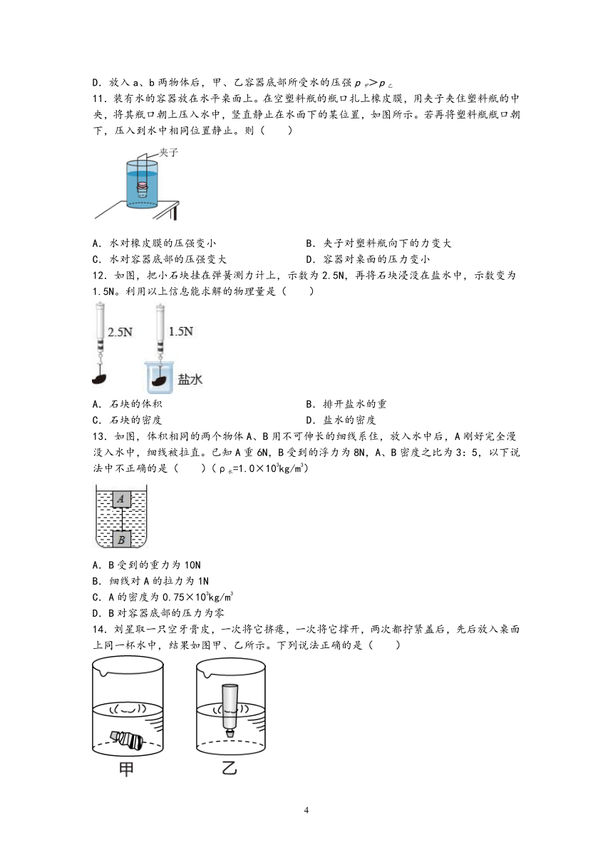 第9章 浮力   选择题专练 2021-2022沪科版八年级物理 （含答案）