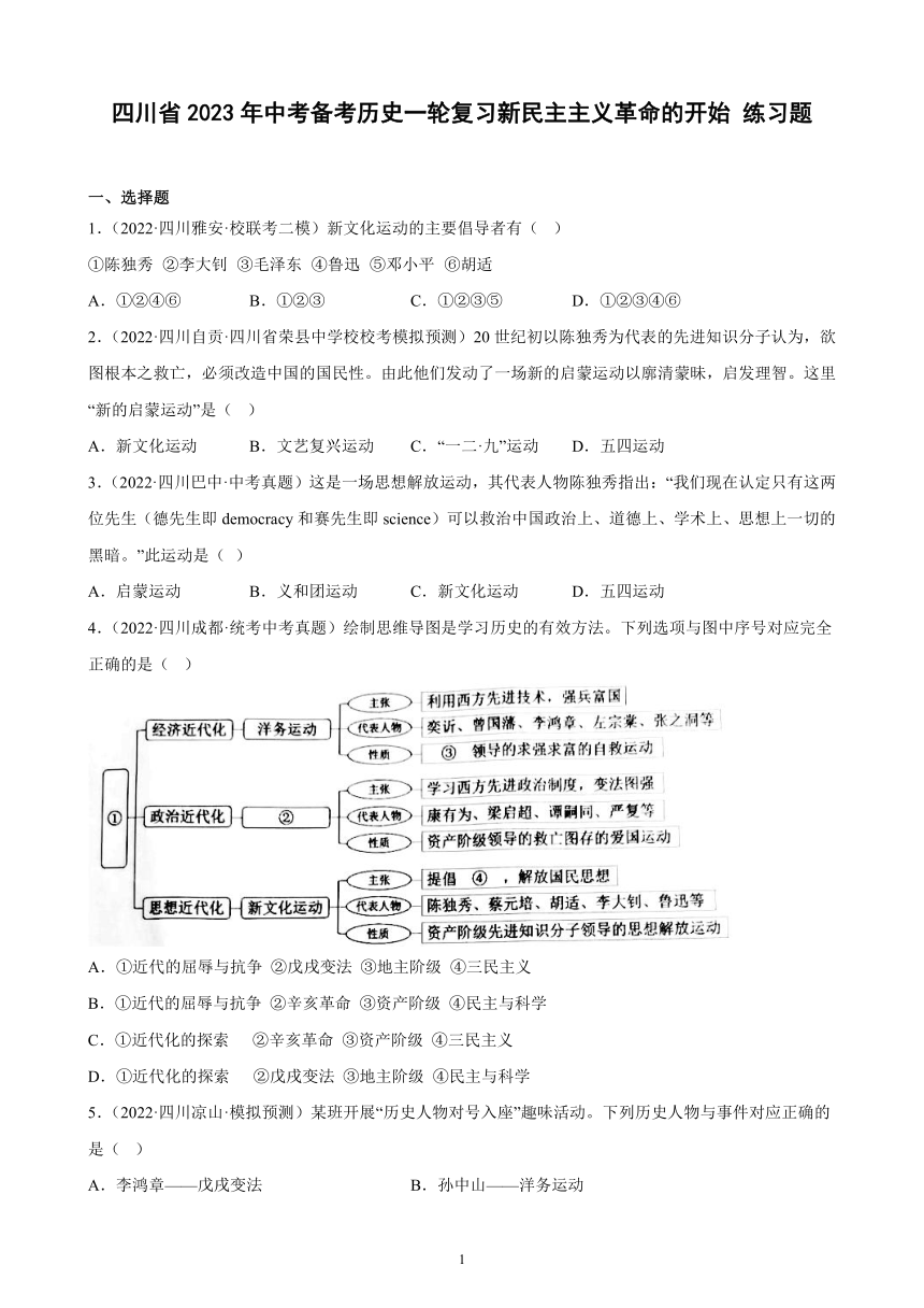 四川省2023年中考备考历史一轮复习新民主主义革命的开始 练习题（含解析）