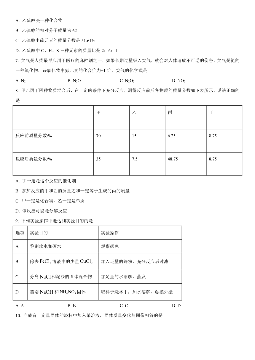 2021年湖北省鄂州市中考化学真题试卷（含答案解析）