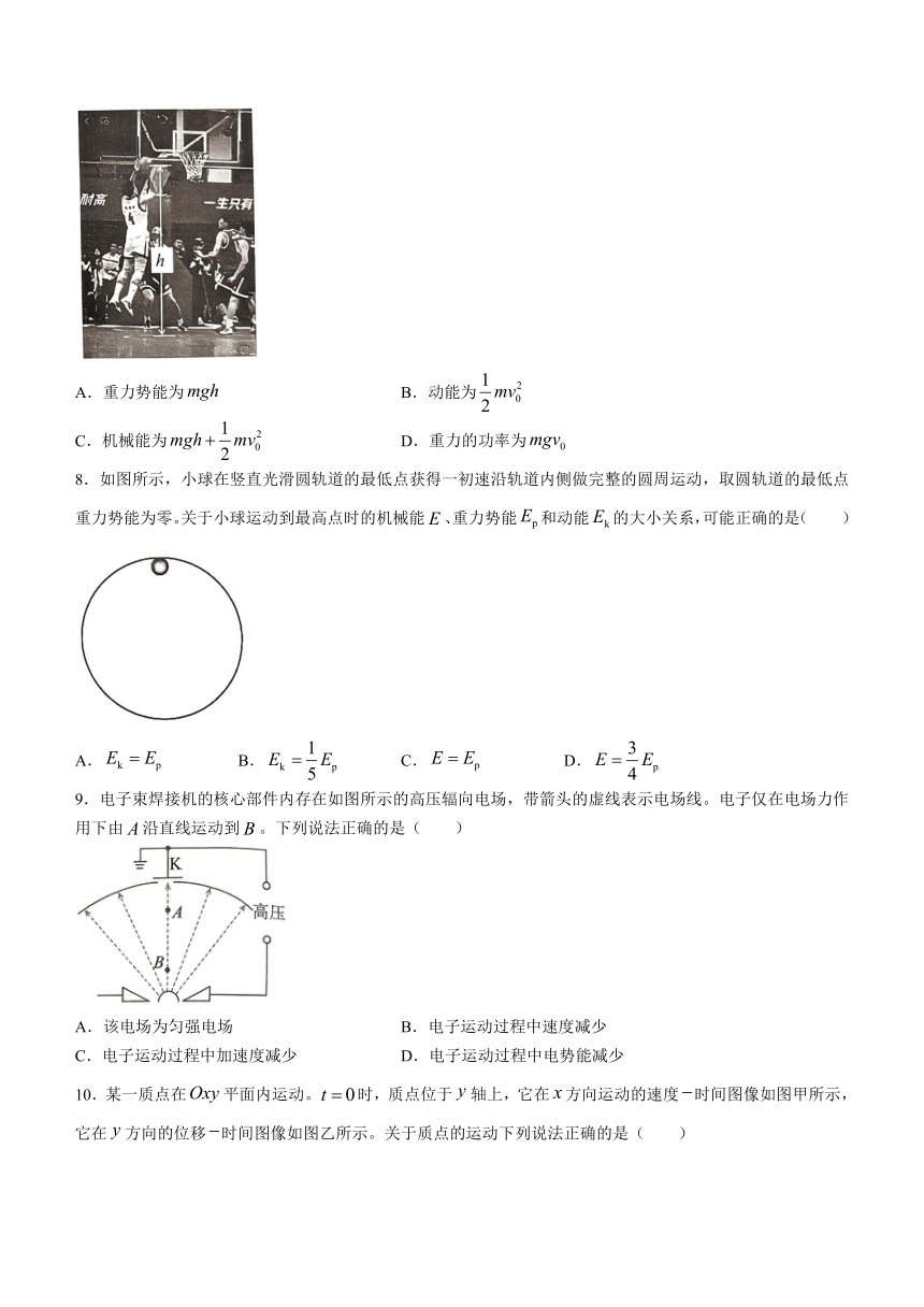 浙江省台州市2022-2023学年高一下学期期末考试物理试题（Word版含答案）