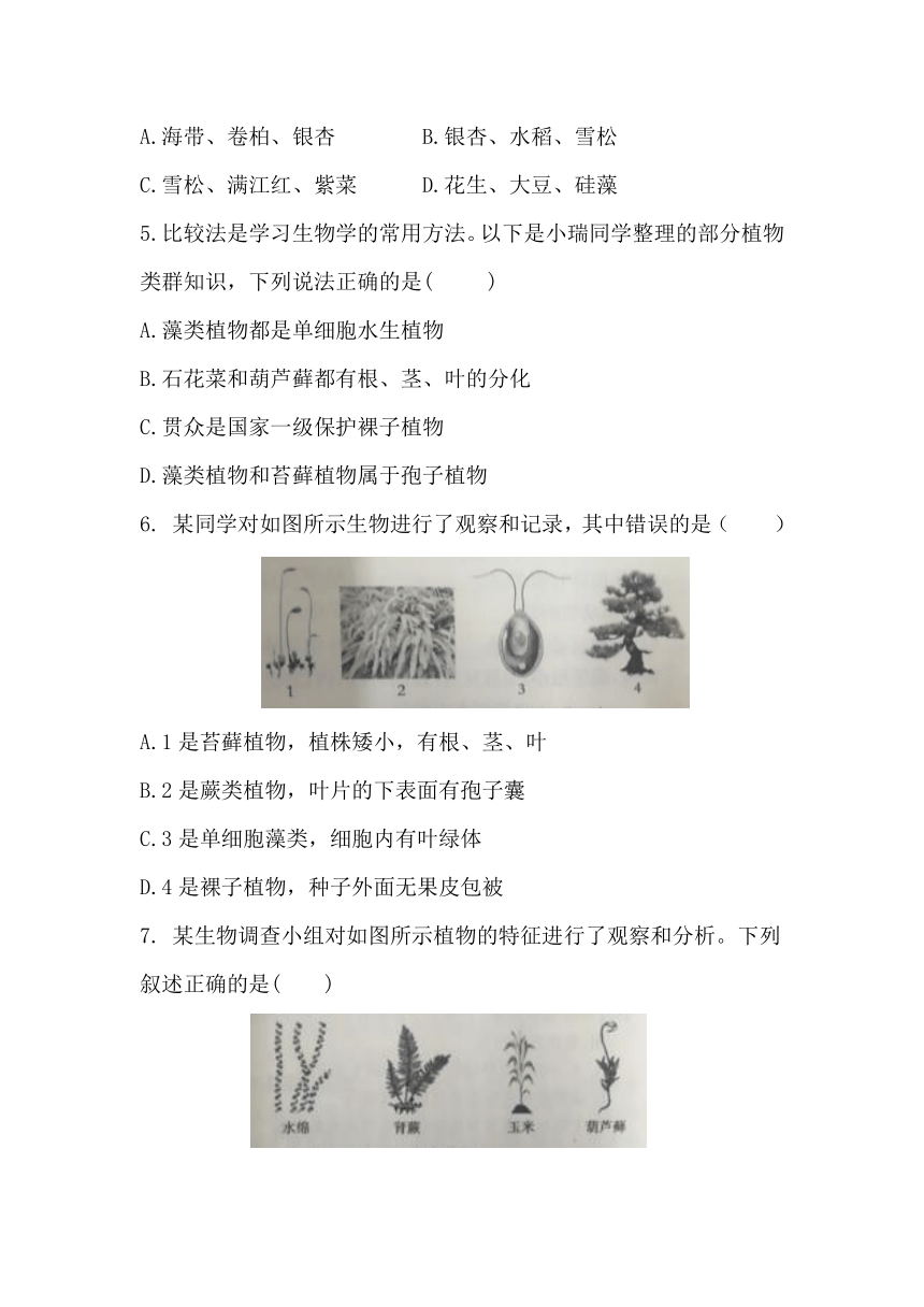 安徽省2021年初中生物学业水平考试复习测试卷（二十二）动植物的类群（word版，含答案）