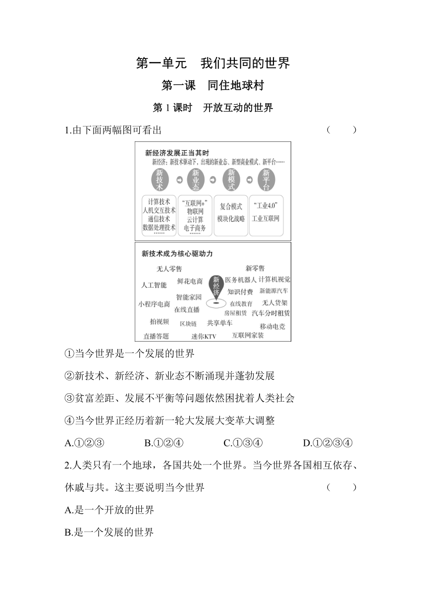 1.1开放互动的世界同步练习（含解析）