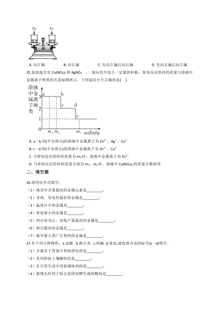 第3章 金属与盐 综合—华东师大版九年级科学上册同步测验（含解析）